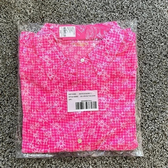 Lilly Pulitzer Sea Coast Linen Blouse, Size Large, NIP - Picture 3 of 3